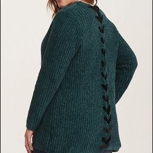 Torrid Emerald Green soft velvet lace up cardigan